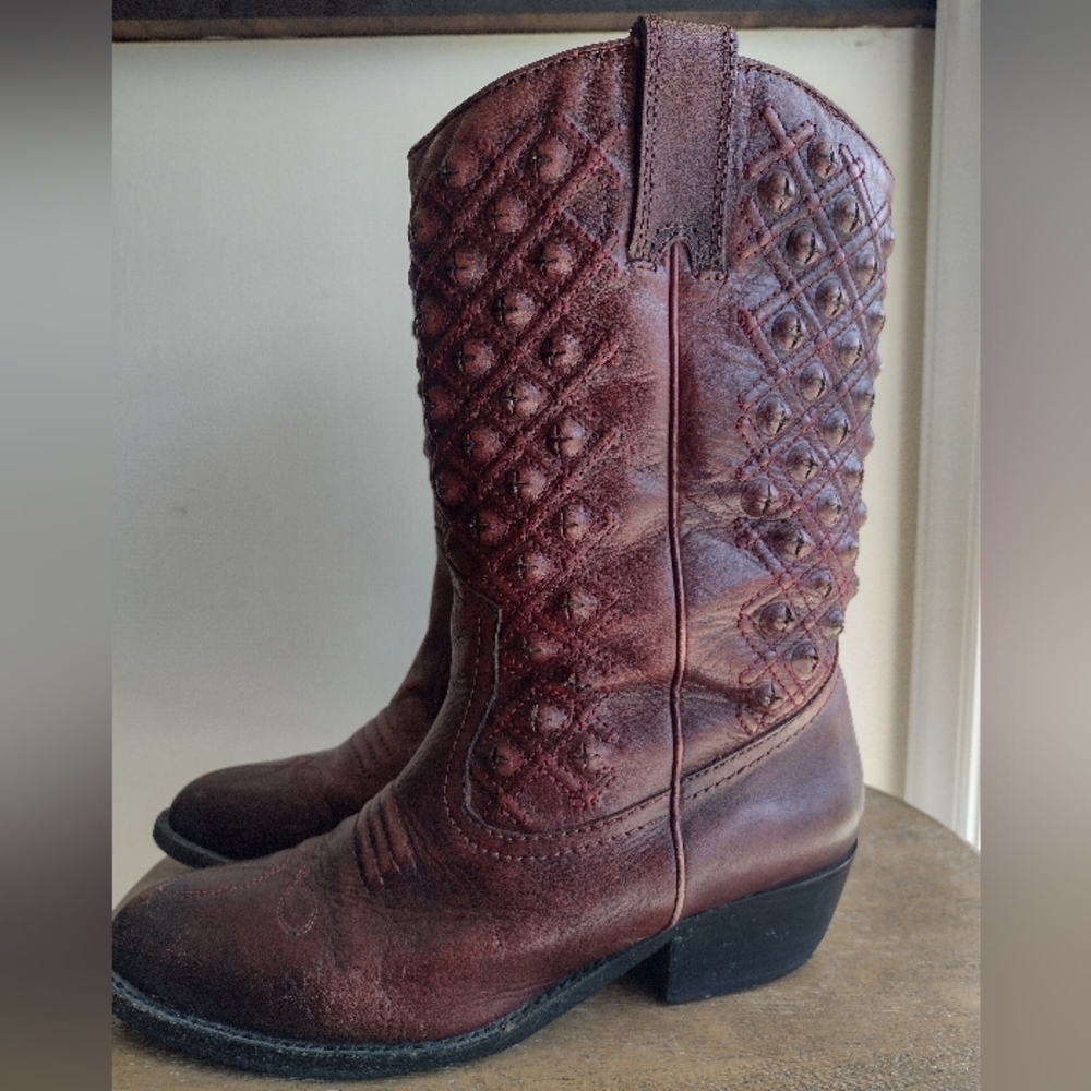 Lucky Brand Leather Madonna Studded Cowboy Cowgirl Grunge Moto Size 7 to 7.5 - Picture 4 of 12